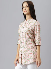 Divena Light Pink Floral Rayon A-line Shirts Style Top - divenaworld.com