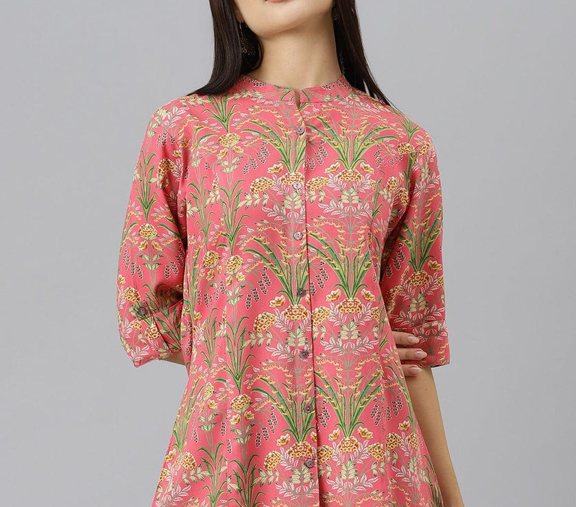 Divena Dark Pink Floral Rayon A-line Shirts Style Top - divenaworld.com