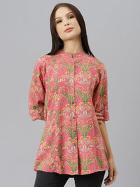 Divena Dark Pink Floral Rayon A-line Shirts Style Top - divenaworld.com