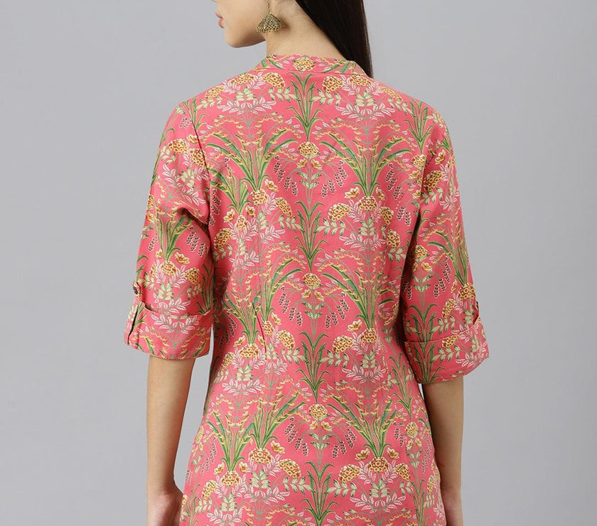 Divena Dark Pink Floral Rayon A-line Shirts Style Top - divenaworld.com