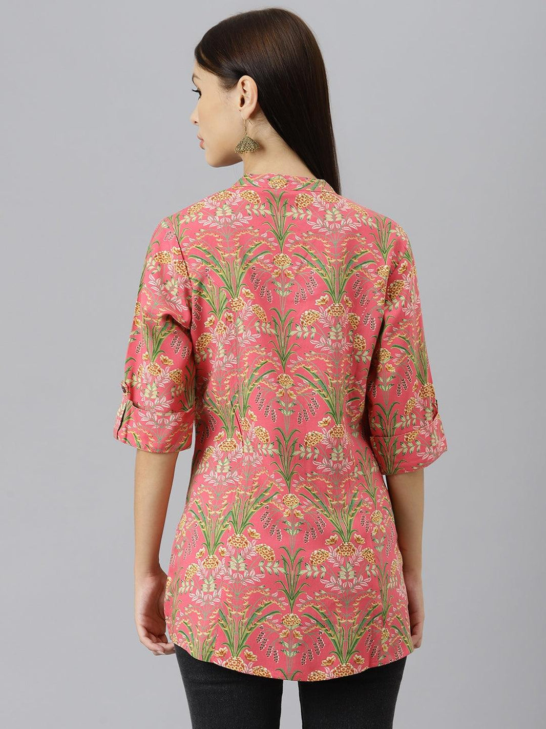 Divena Dark Pink Floral Rayon A-line Shirts Style Top - divenaworld.com