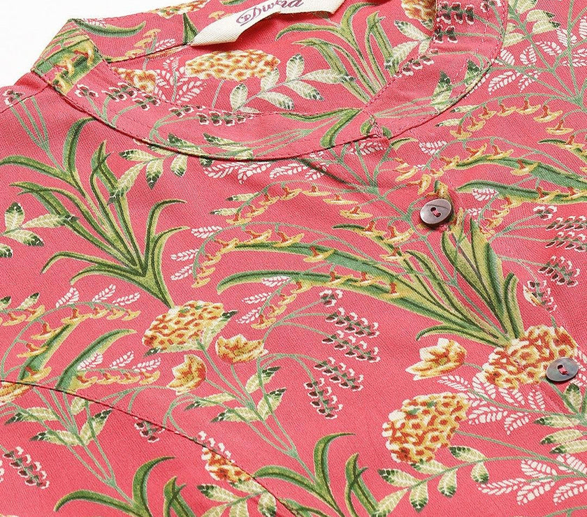 Divena Dark Pink Floral Rayon A-line Shirts Style Top - divenaworld.com