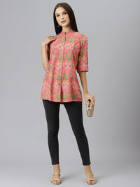 Divena Dark Pink Floral Rayon A-line Shirts Style Top - divenaworld.com