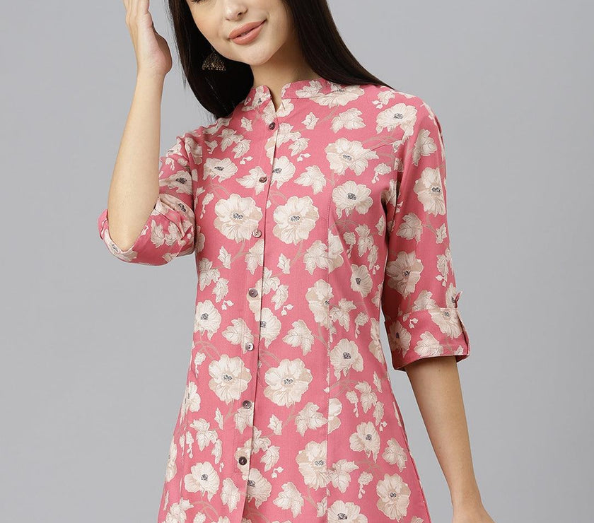 Divena Maroon Floral Rayon A-line Shirts Style Top - divenaworld.com