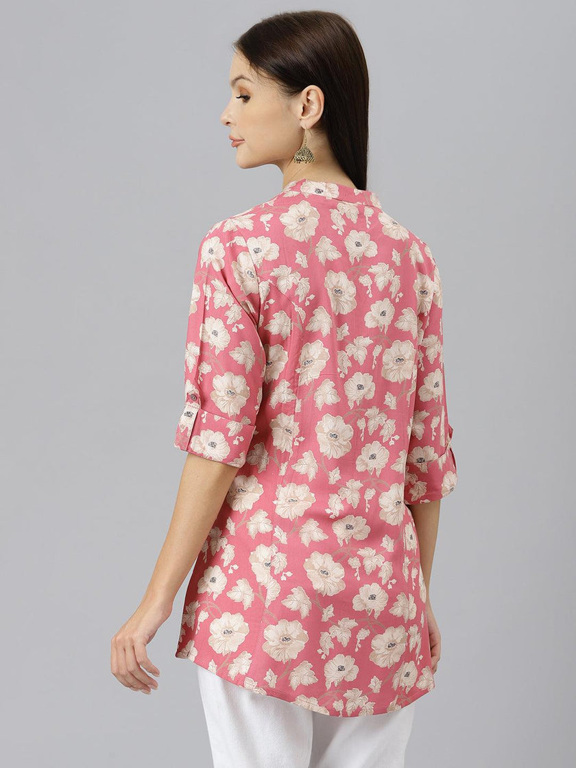 Divena Maroon Floral Rayon A-line Shirts Style Top - divenaworld.com