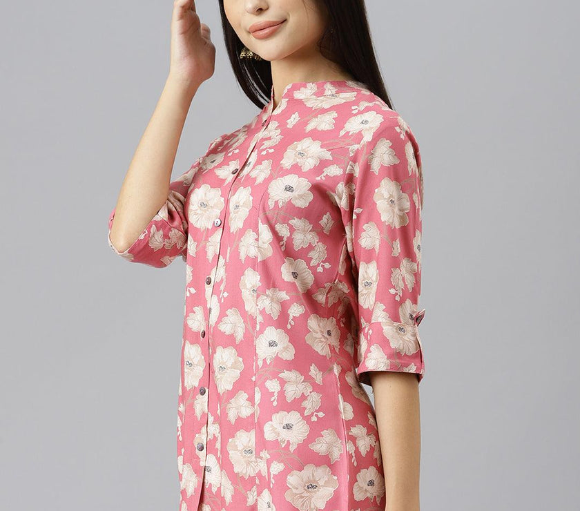 Divena Maroon Floral Rayon A-line Shirts Style Top - divenaworld.com