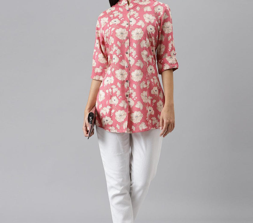 Divena Maroon Floral Rayon A-line Shirts Style Top - divenaworld.com