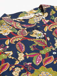 Divena Navy Blue Floral Rayon A-line Shirts Style Top - divena world