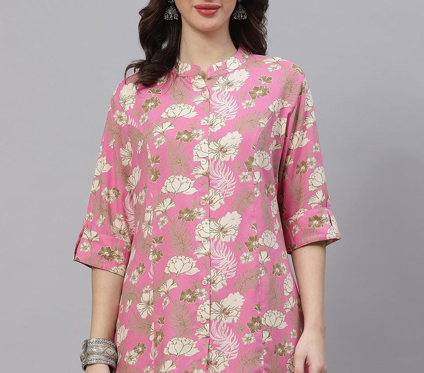 Divena Light Pink Floral Rayon A-line Top - divena world