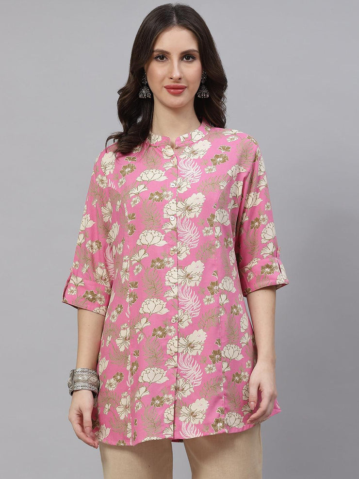 Divena Light Pink Floral Rayon A-line Top - divena world