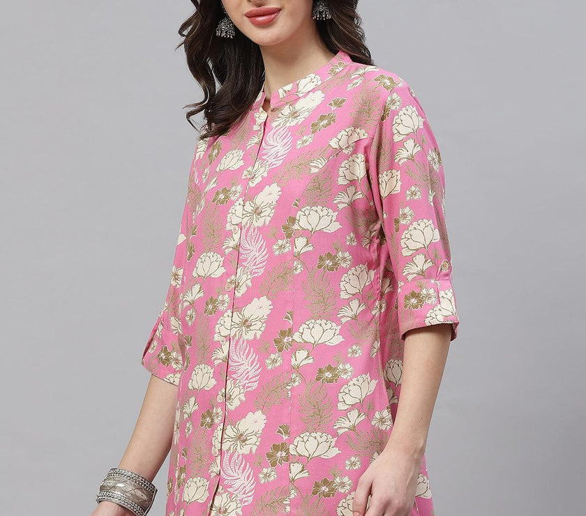 Divena Light Pink Floral Rayon A-line Top - divena world