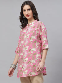 Divena Light Pink Floral Rayon A-line Top - divena world