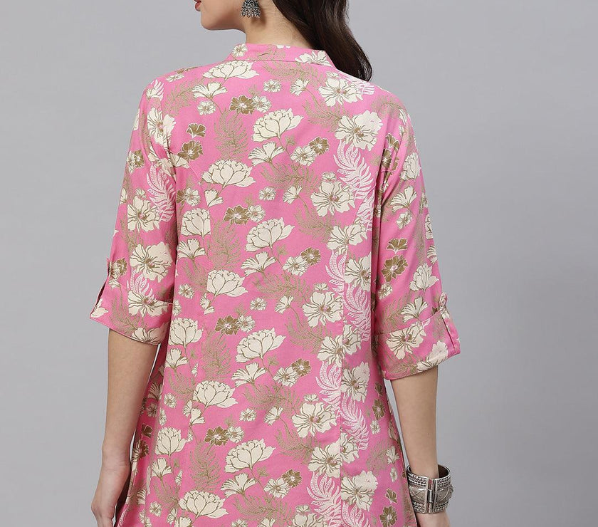 Divena Light Pink Floral Rayon A-line Top - divena world