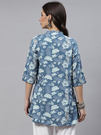 Divena Blue Floral Rayon A-lineTop - divena world