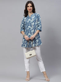 Divena Blue Floral Rayon A-lineTop - divena world