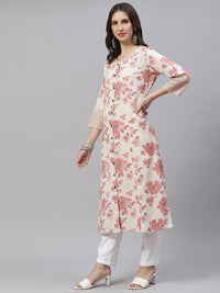 Divena Cream Floral cotton flex A-Line Kurta - divena world