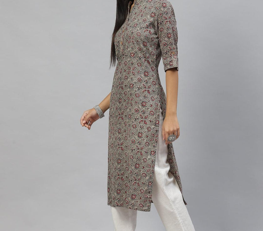 Divena Dark Gray and Maroon Cotton Straight Kurta - divena world