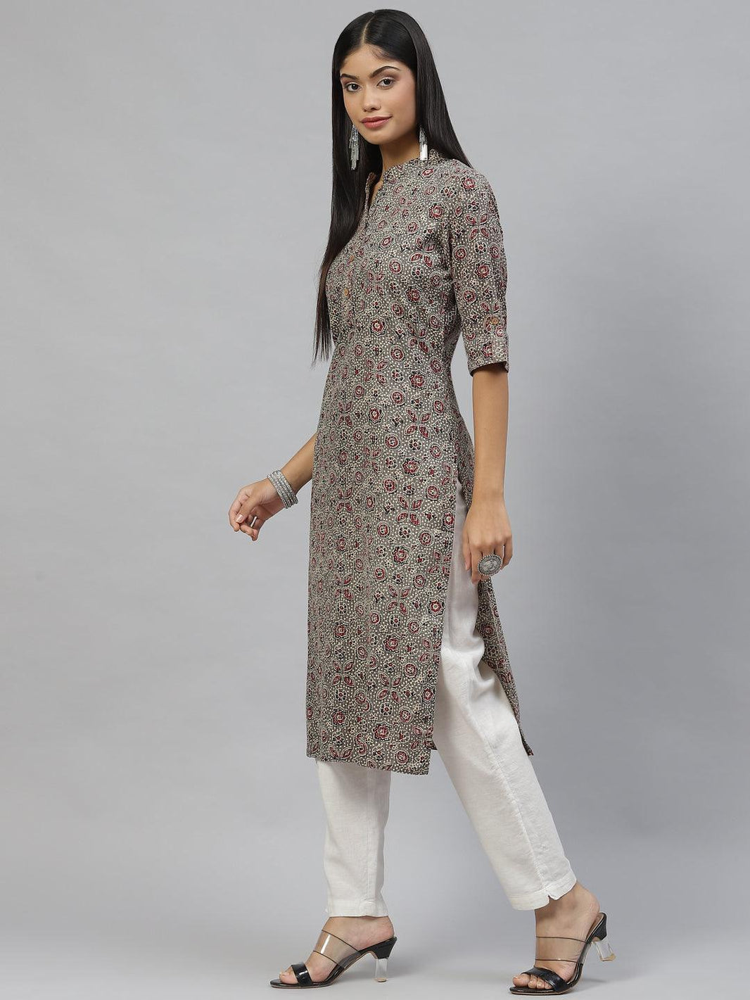 Divena Dark Gray and Maroon Cotton Straight Kurta - divena world