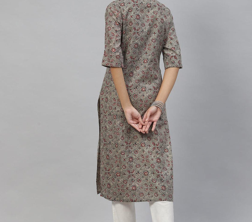 Divena Dark Gray and Maroon Cotton Straight Kurta - divena world