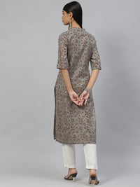 Divena Dark Gray and Maroon Cotton Straight Kurta - divena world