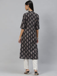 Divena Black and Grey Cotton Straight Kurta - divena world