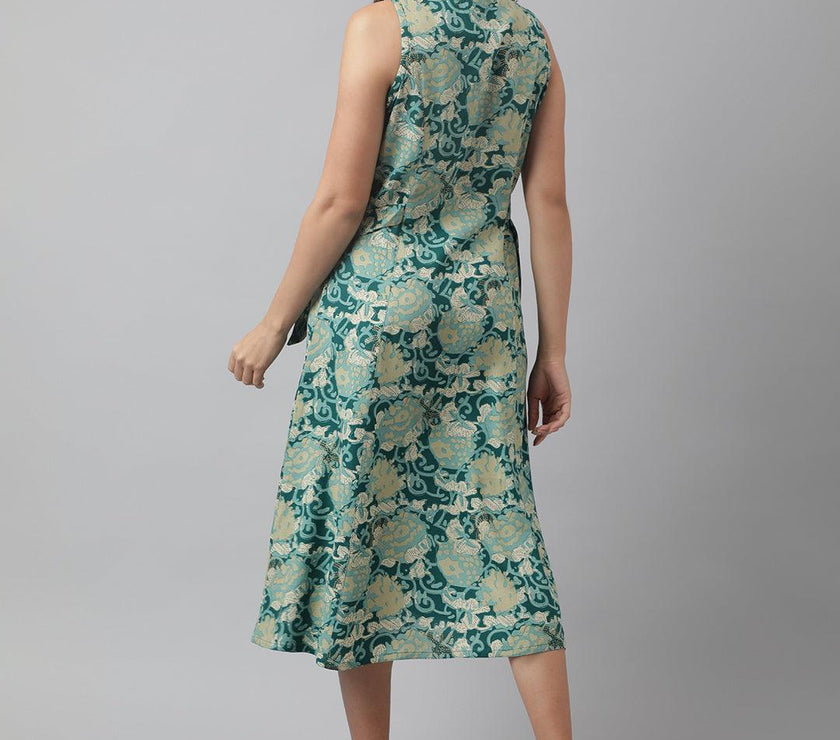 Divena Rayon Light Green A-Line Floral Printed Midi Dress - divena world