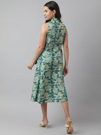 Divena Rayon Light Green A-Line Floral Printed Midi Dress - divena world