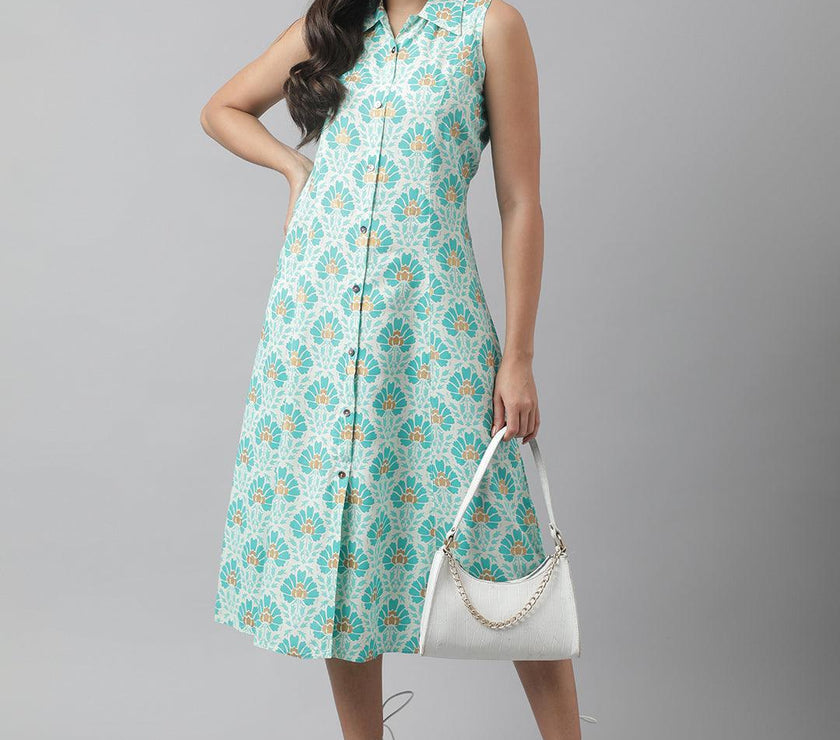 Divena Rayon White A-Line Floral Printed Midi Dress - divena world