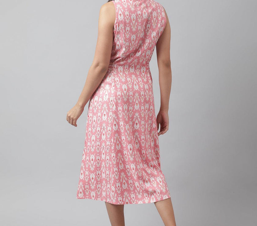 Divena Rayon Light Pink A-Line Floral Printed Midi Dress - divena world