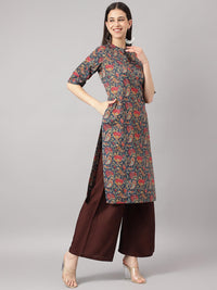 Divena Blue and Red Cotton Katha work Straight Kurta - divena world