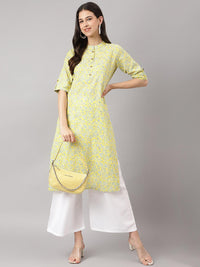 Divena mustard and Gray Cotton Katha work Straight Kurta - divena world