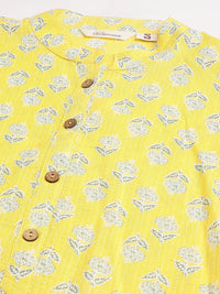 Divena Yellow Cotton Katha work Straight Kurta - divena world