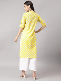 Divena Yellow Cotton Katha work Straight Kurta - divena world