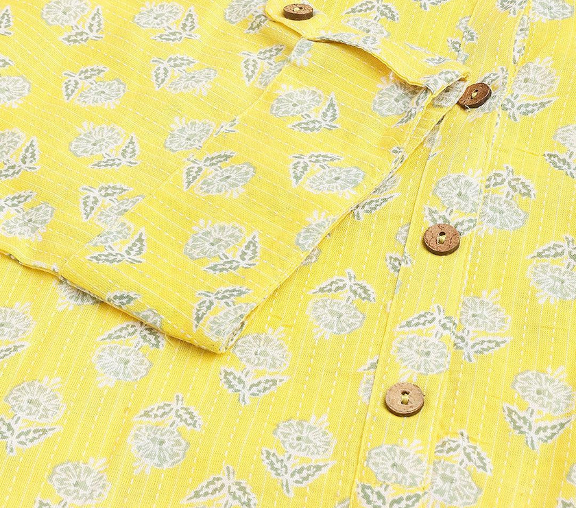 Divena Yellow Cotton Katha work Straight Kurta - divena world