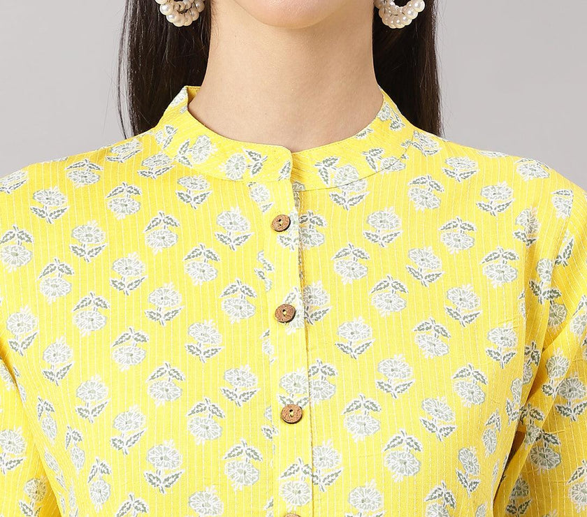 Divena Yellow Cotton Katha work Straight Kurta - divena world