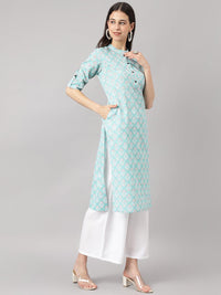 Divena Sea Green Cotton Katha work Straight Kurta - divena world