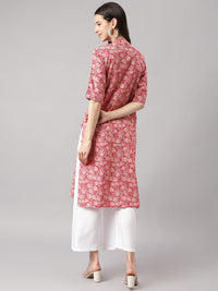 Divena Red and Beige Cotton Katha work Straight Kurta - divena world