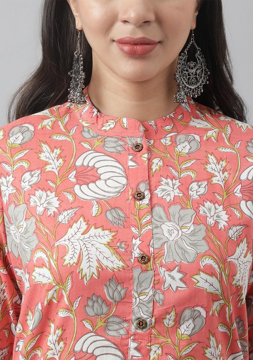 Divena Pink & Multi Floral Printed Straight Kurta