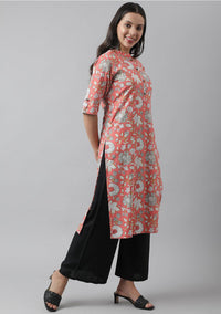 Divena Pink & Multi Floral Printed Straight Kurta