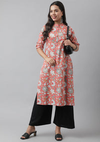 Divena Pink & Multi Floral Printed Straight Kurta