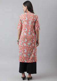 Divena Pink & Multi Floral Printed Straight Kurta