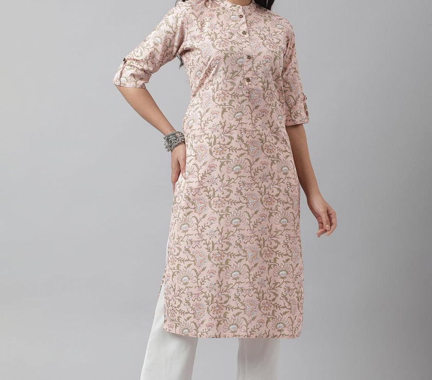 Divena Baby Pink Floral Printed Straight Kurta - divena world