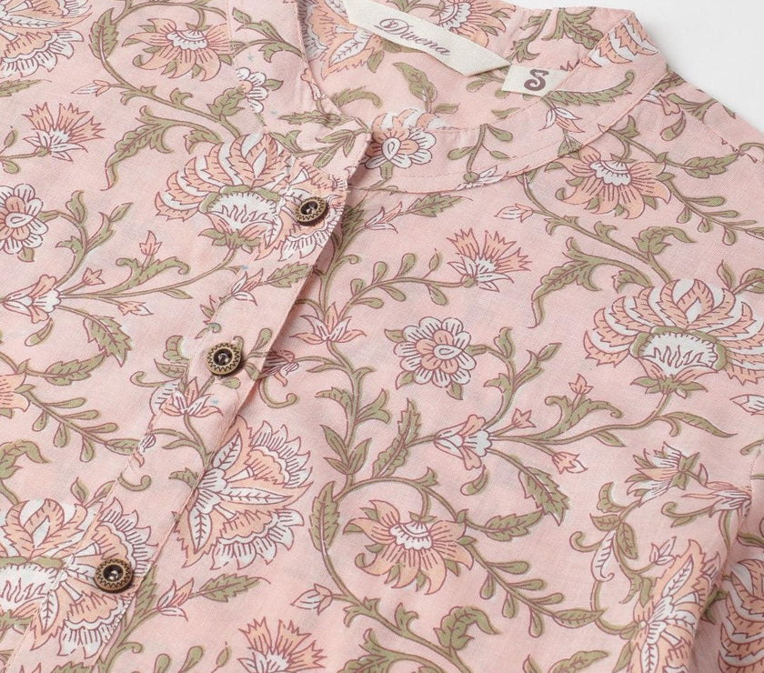 Divena Baby Pink Floral Printed Straight Kurta - divena world