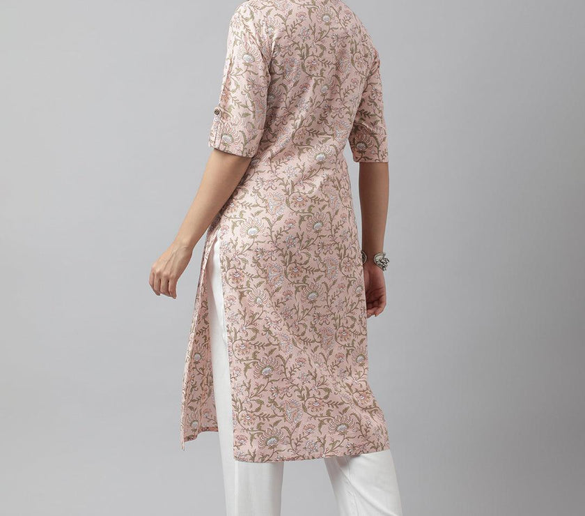 Divena Baby Pink Floral Printed Straight Kurta - divena world