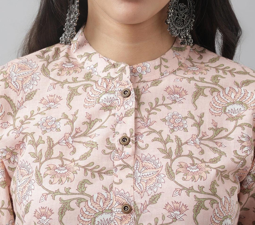 Divena Baby Pink Floral Printed Straight Kurta - divena world