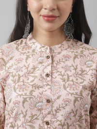 Divena Baby Pink Floral Printed Straight Kurta - divena world