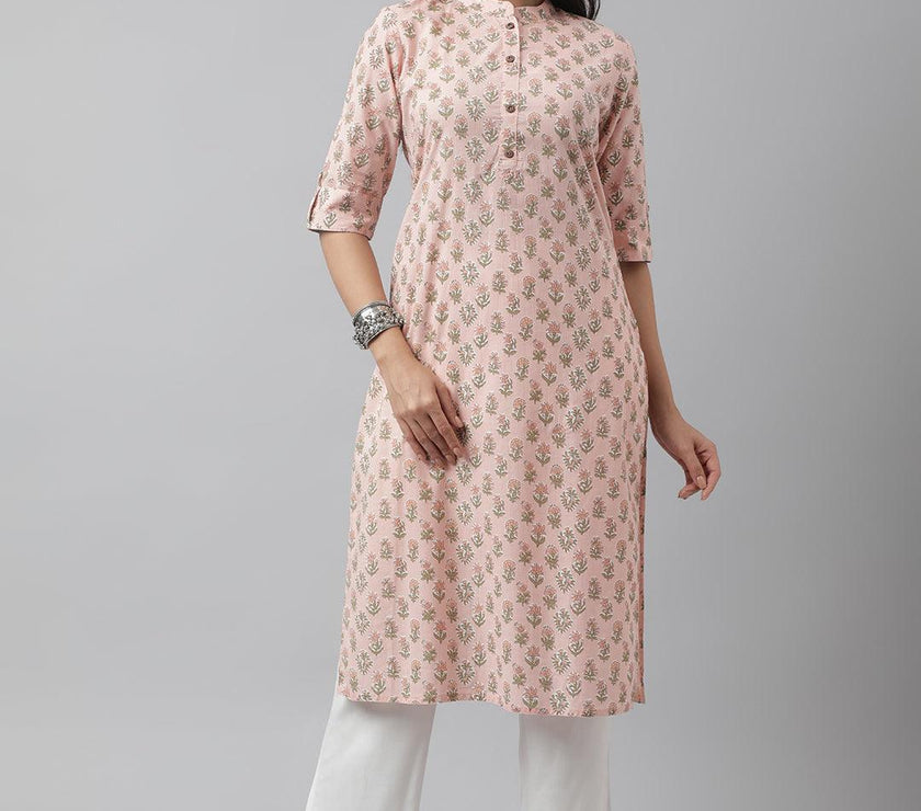 Divena Soft Pink Floral Printed Straight Kurta - divena world