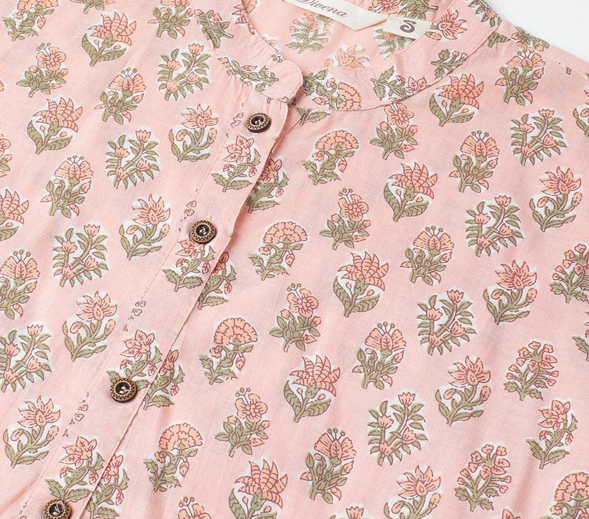 Divena Soft Pink Floral Printed Straight Kurta - divena world