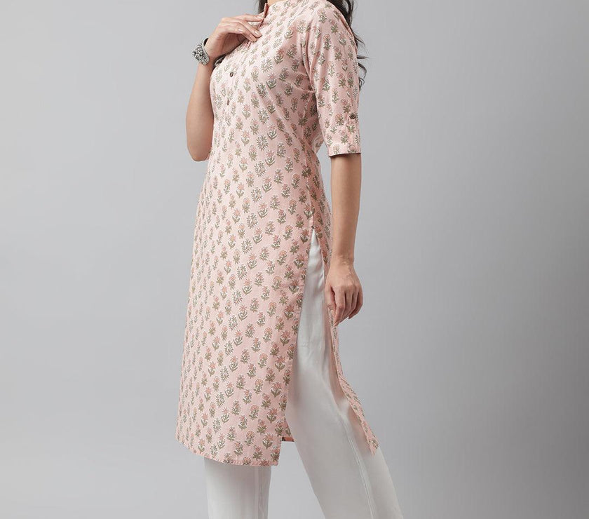 Divena Soft Pink Floral Printed Straight Kurta - divena world