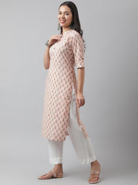 Divena Soft Pink Floral Printed Straight Kurta - divena world